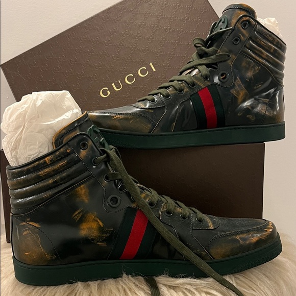 Gucci Men's Green patent leather High-Top Sneakers. RARE! New! - Picture 7 of 7